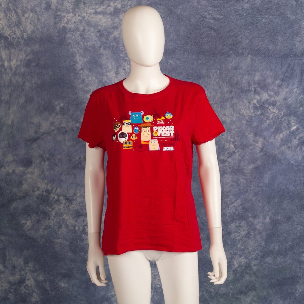 Disney Disneyland Womens Red Pixar Fest T-Shirt Sz L